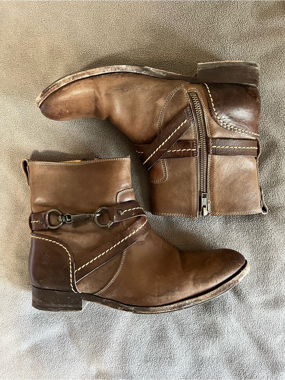 Frye Brown Leather Ankle Boots with Molly Hook